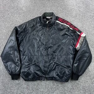 Vintage 70s Honda Racing Jacket Mens XL Black Red White Padded Bomber Hondaline
